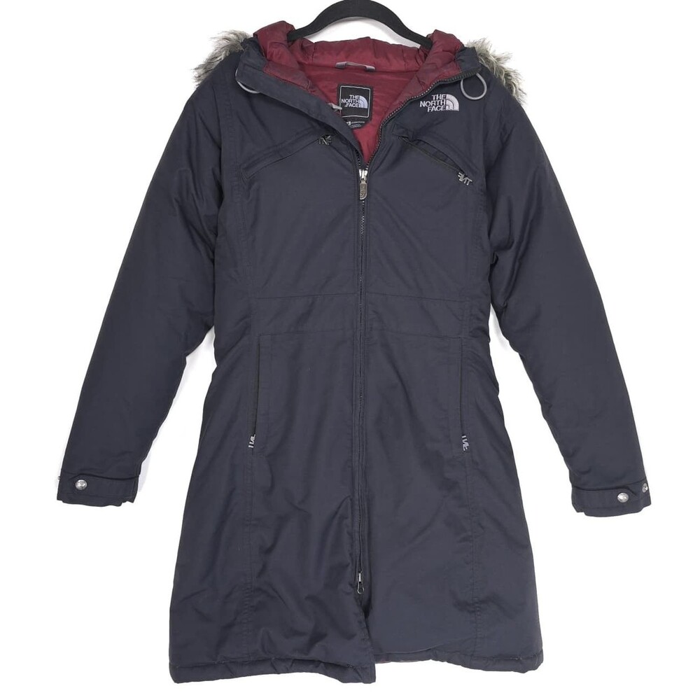 THE NORTH FACE Women's Parka Coat SMALL Goose Down Hooded Jacket Navy TNF